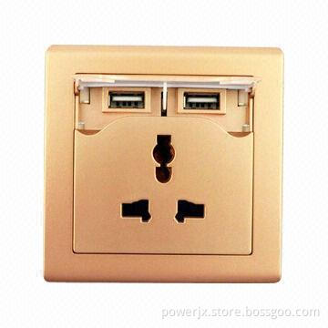 Wall Power Socket/Power Outlets with Duplex USB Interface, Made of High-quality PC Material